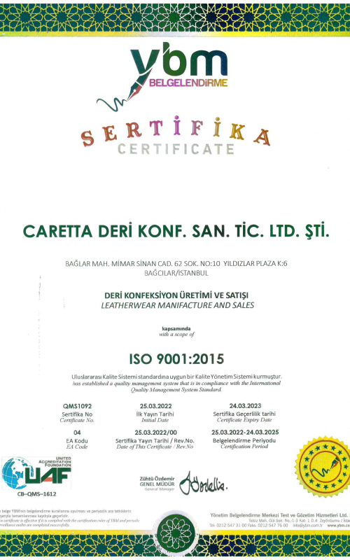 CARETTA Sertifika-9001-UAF R.0